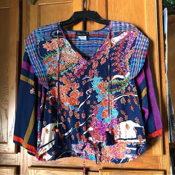 Vintage Diane Freis Beaded Multicolored Floral Silk Crop Top - M - Picture 4 of 11